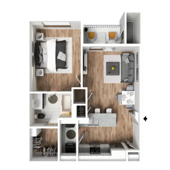1 Bed 1.0 Bath Floor Plan